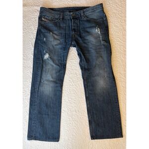 Diesel Viker Distressed Straight Jeans Men Med Wash button fly Size 36x34/ 38x29